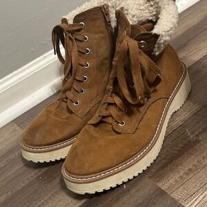 Madden Girl Women's Boots Size 8.5 Kristf Brown Suede Sherpa Lined Lace Up Zip
